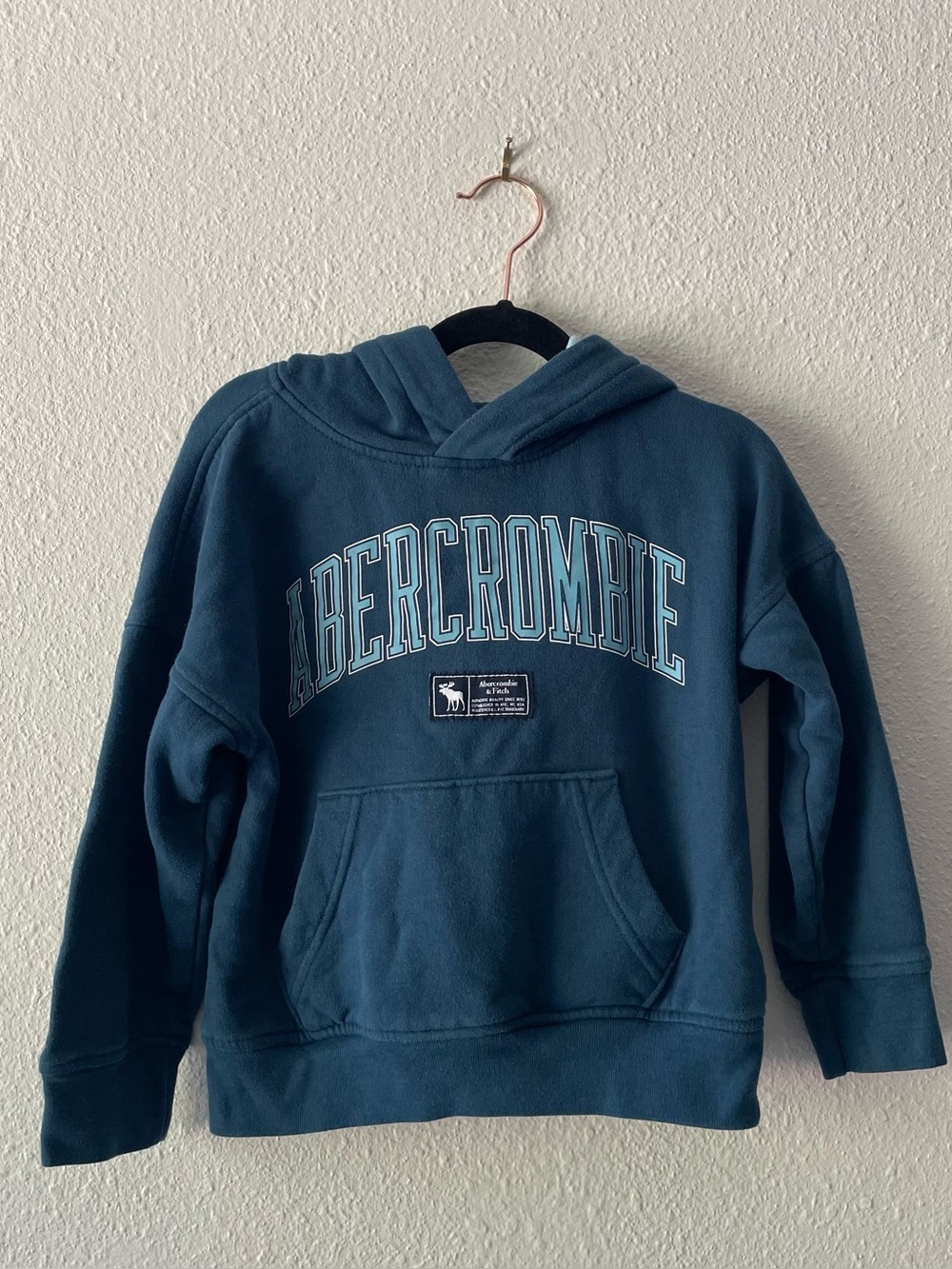 Abercrombie Kids 5/6 Hoodie Blue Relaxed Oversized Pullover Logo Sweatshirt
